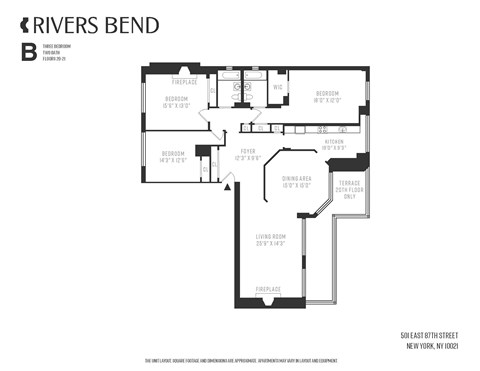 A black and white floor plan for a Rivers Bend apartment.